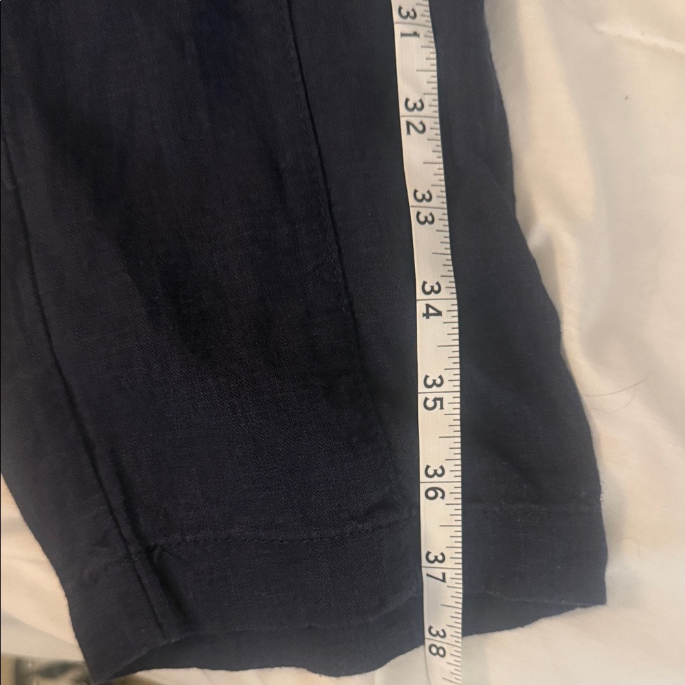 Next Dark Blue Textured Linen-Blend Trousers - Picture 6 of 6